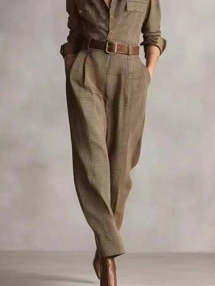 100% polyester Care instructions: Machine wash cold jumpsuit in Mocha with relaxed silhouette
