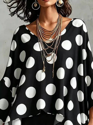 Gold with Polka Dot Asymmetrical Hem Blouse