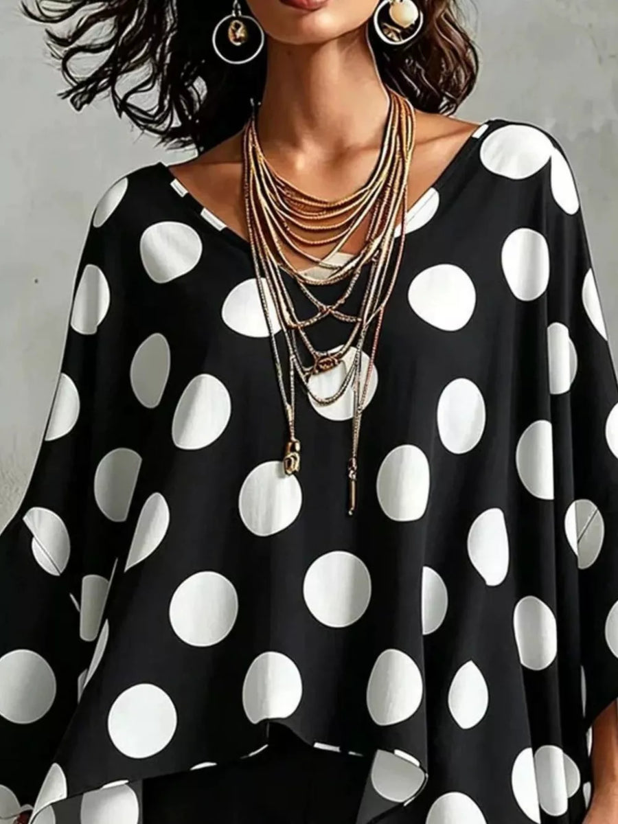 Gold with Polka Dot Asymmetrical Hem Blouse