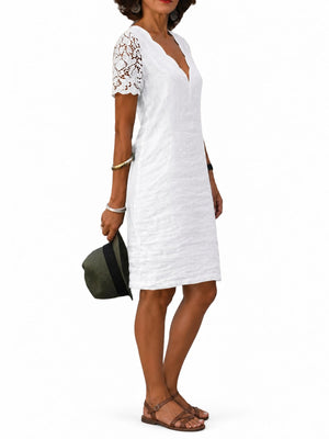 Cotton content is 95% or higher mini dress in White with relaxed silhouette