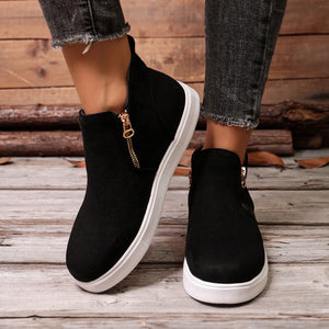 Side Zipper Flat Sneakers in blush pink
