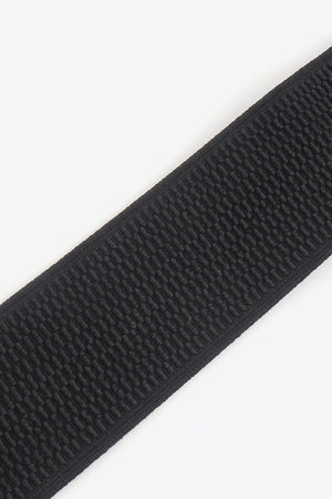 Black elastic belt with textured weave detail