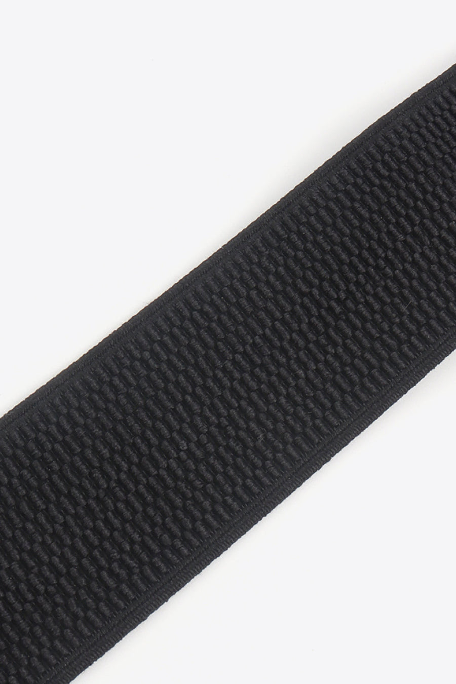 Black elastic belt with textured weave detail
