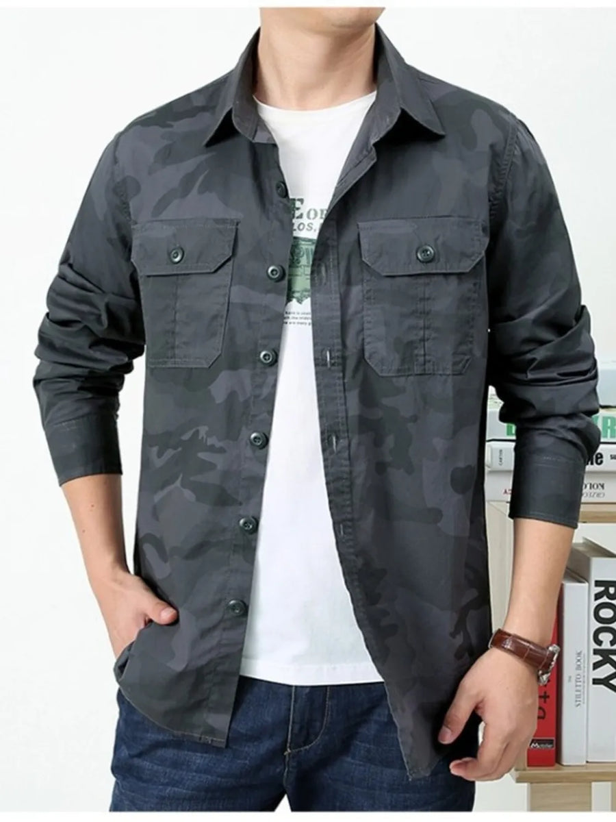 Army Green Men's Plus Size Camouflage Print Long Sleeve Shirt