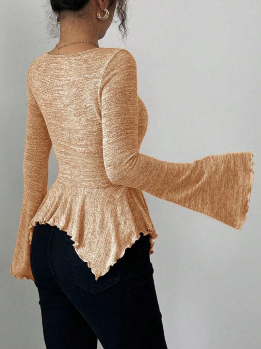 modern peplum top in Light Green with v-neck