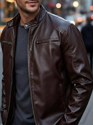 Men's Full Size Faux Leather Bomber Jacket, view 12