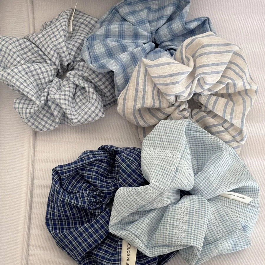 navy blue scrunchie featuring 5-piece set and gingham, plaid, striped