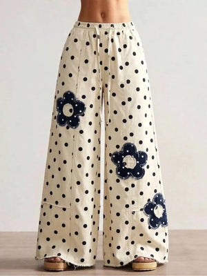 cream wide-leg jeans with full-length and drawstring
