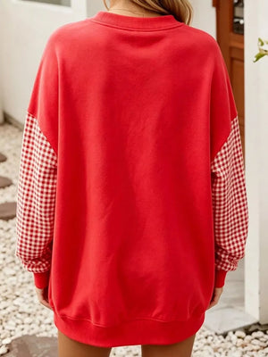 sweatshirt in red with gingham and stretch