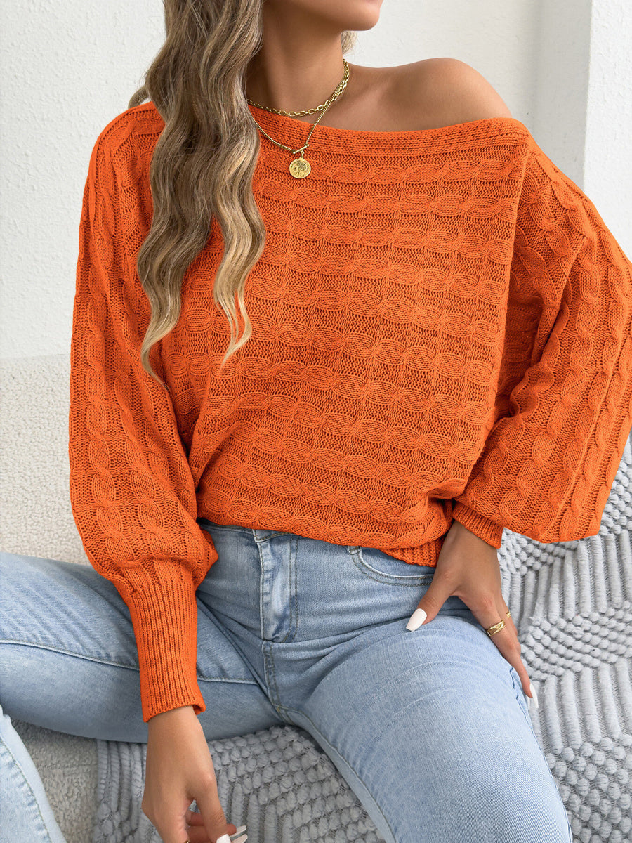 Orange pullover sweater with pullover and cable knit