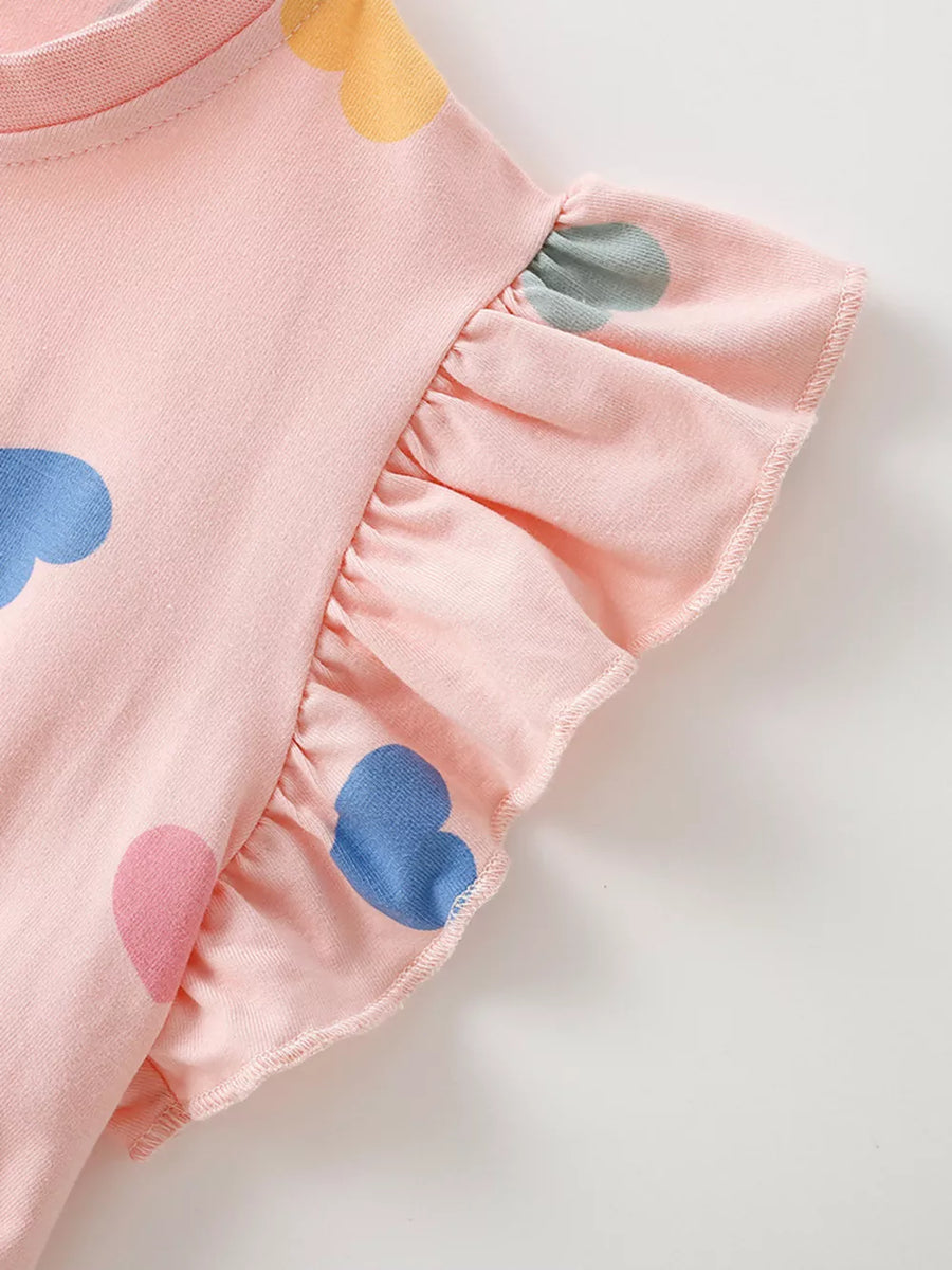 Pink baby dress with heart print and ruffled sleeves