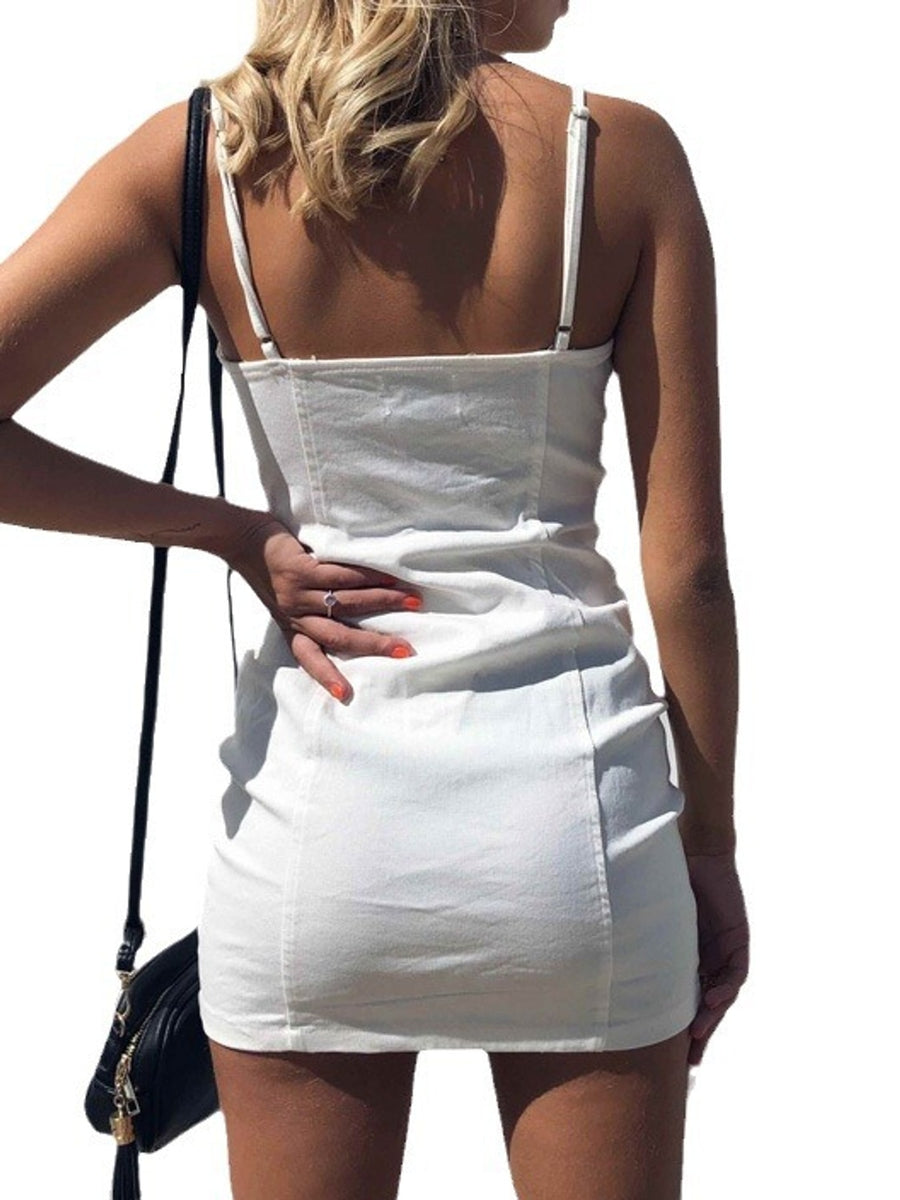 At least 95% polyester, blended with spandex bodycon dress in White with fitted silhouette