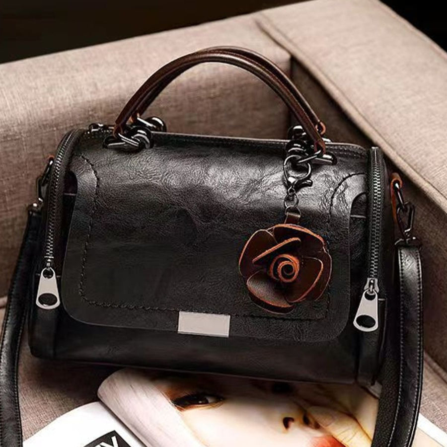 Small PU Leather Flap Crossbody Bag in Dark Brown with top handle