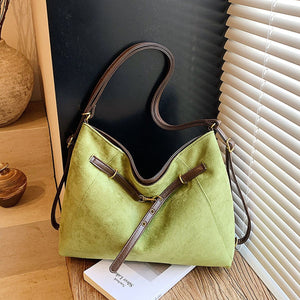 Contrast Straps Shoulder Bag in olive green with adjustable straps