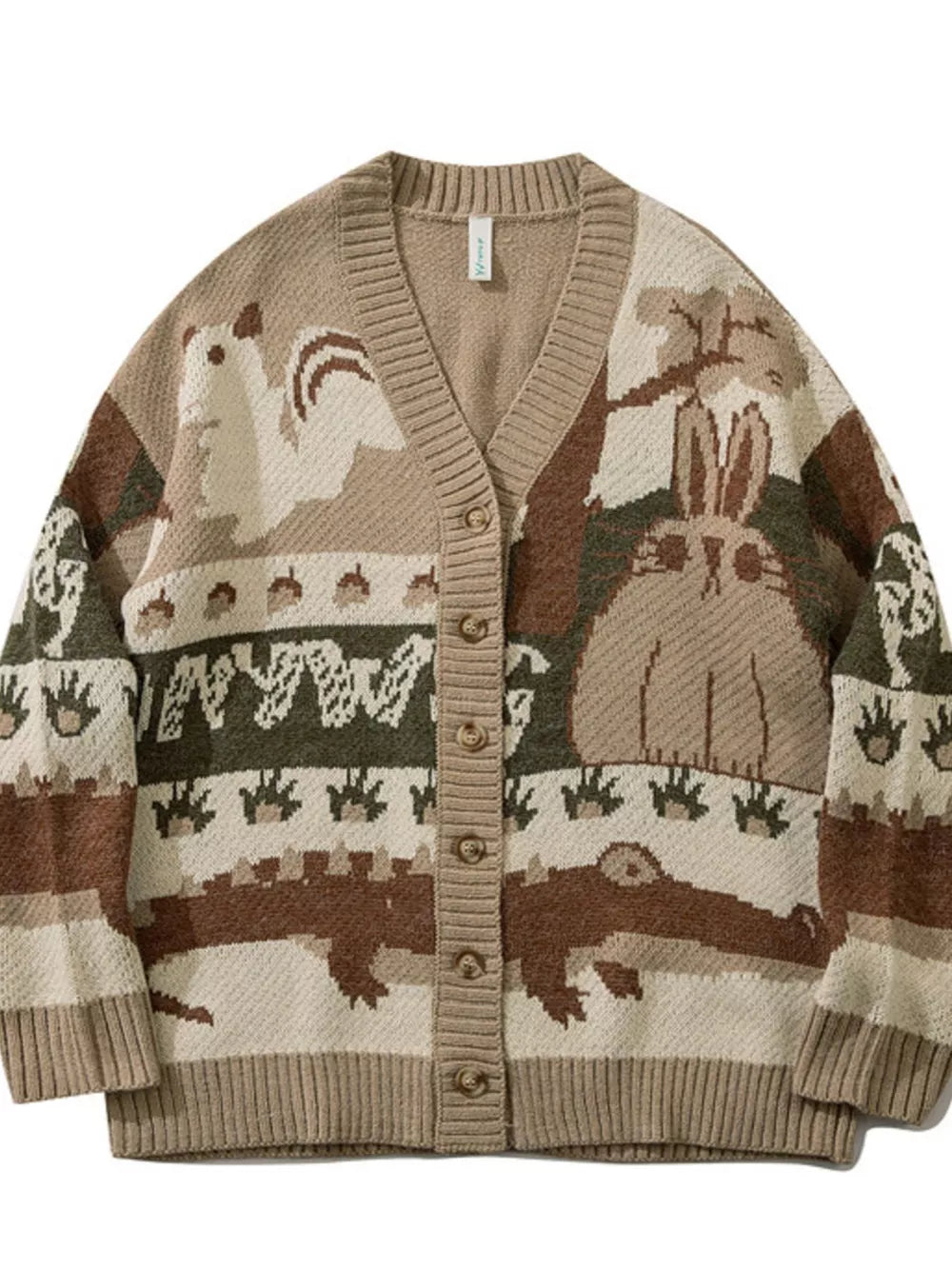 Khaki Men's Woodland Critter Knit Cardigan