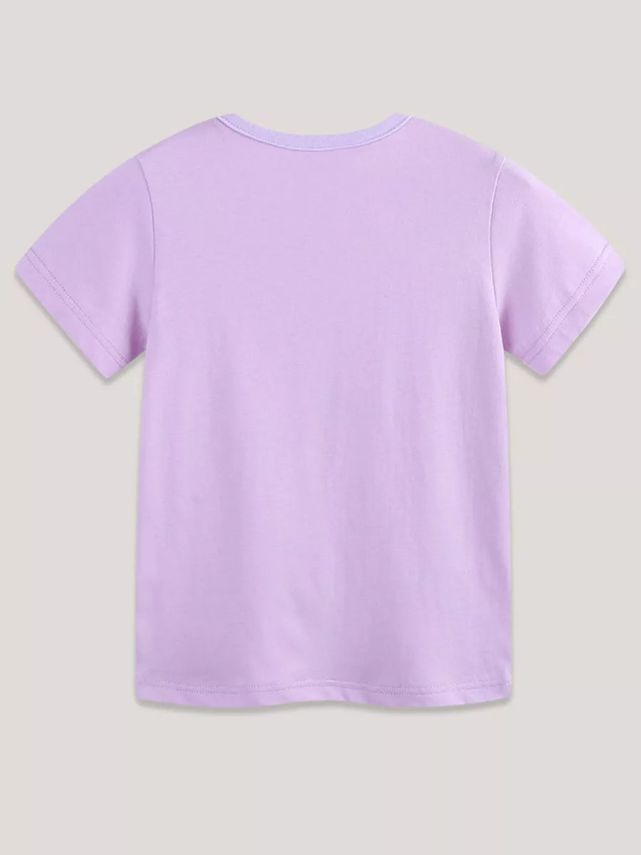 Toddler lilac cotton t-shirt with crew neck and short sleeves.