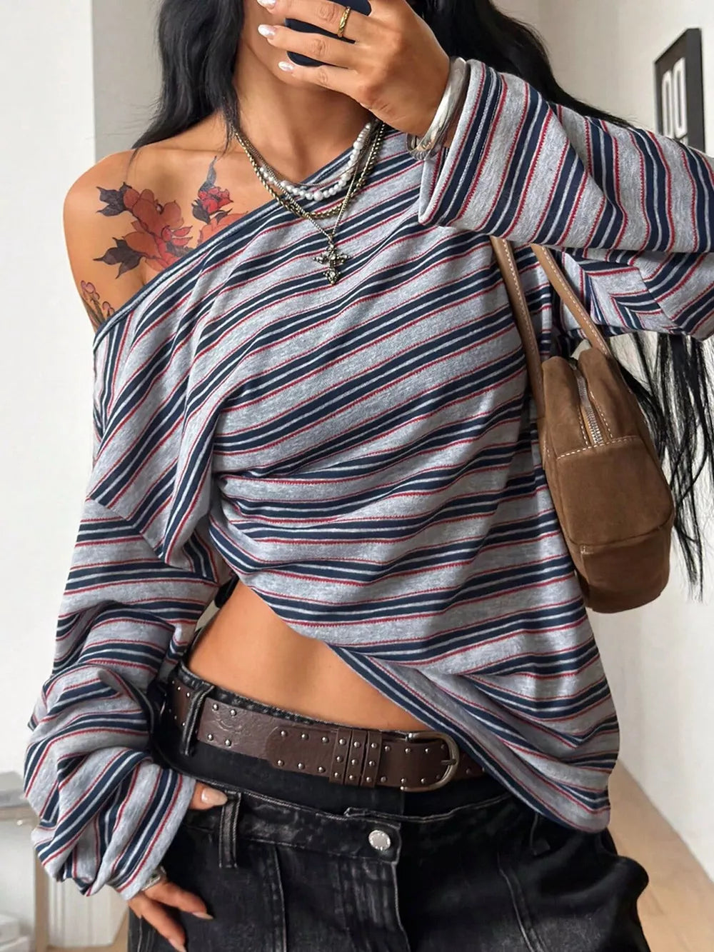 navy blue relaxed t-shirt with boat neck