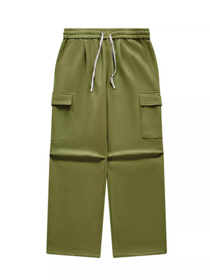 Men's relaxed fit moss cargo pants with drawstring waist and flap pockets