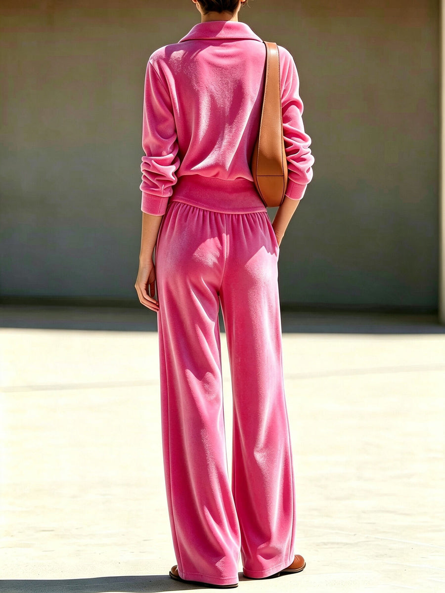 athleisure sweatshirt and wide-leg pants set in Sky Blue with collared