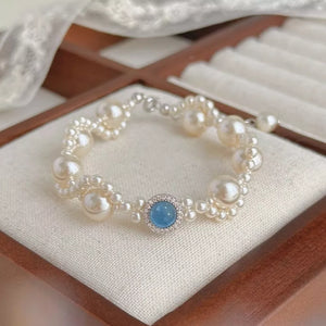 Synthetic Pearl,925 sterling silver,Crystal,Zircon Care instructions: Avoid wear bracelet in Sky Blue with fitted silhouette