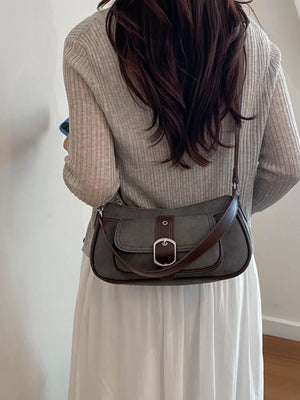 Vintage Buckle Detail Crossbody Bag in Black