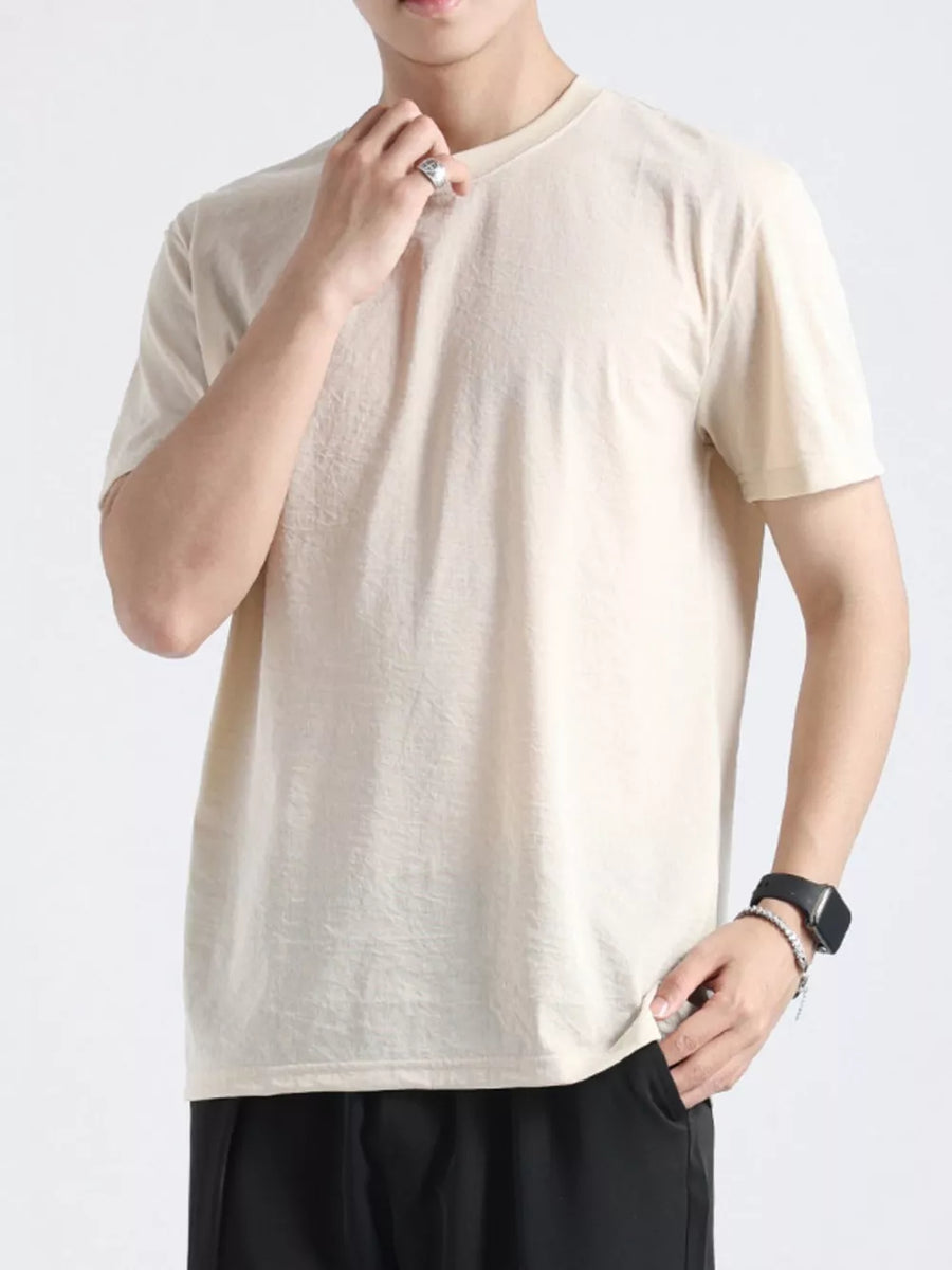 Men's apricot cotton t-shirt with crew neck and short sleeves.