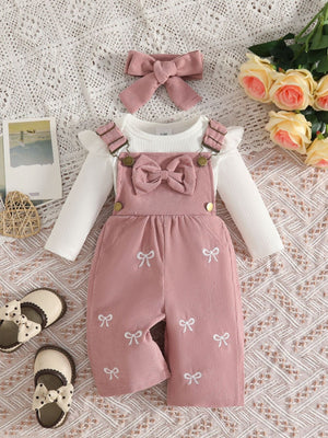 overalls in Caramel Color with bow and ribbed