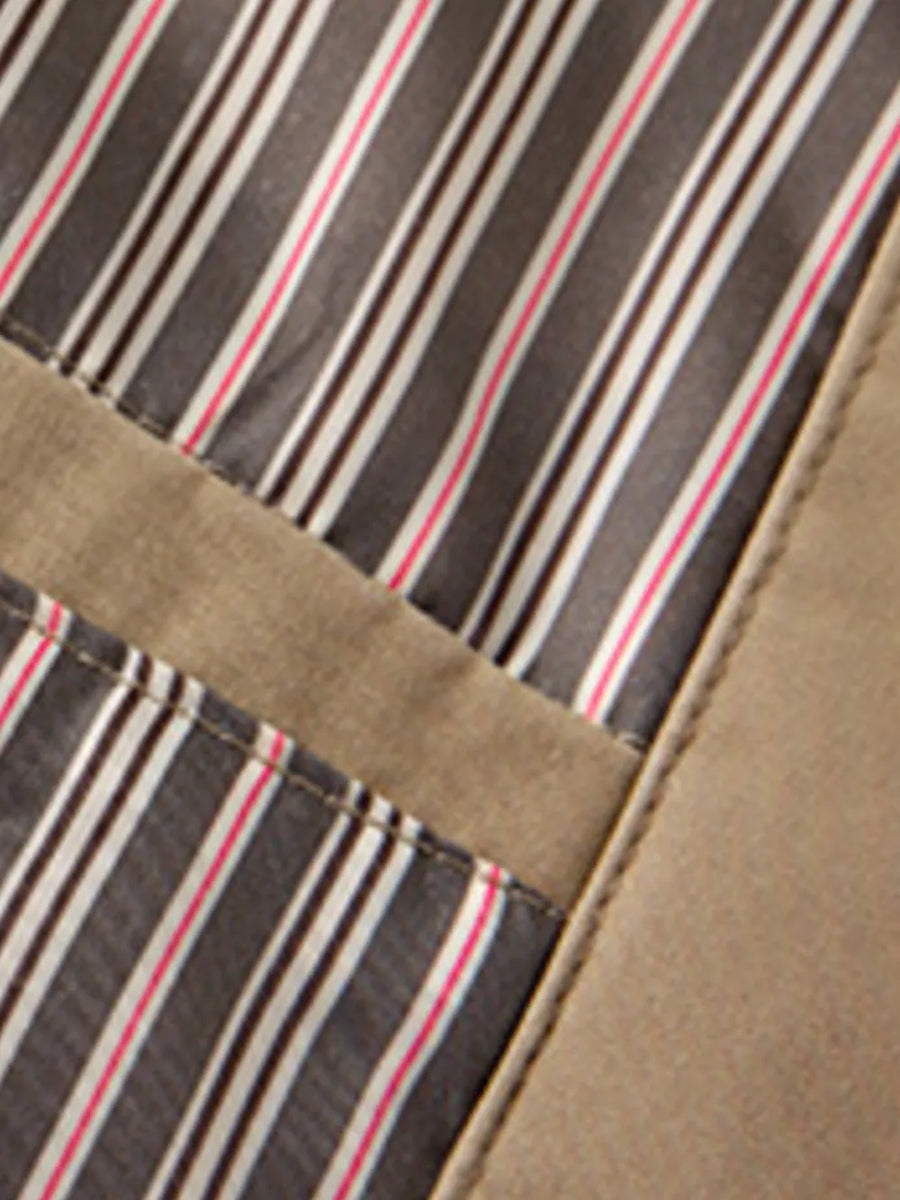 Khaki cotton blazer detail with striped lining and suede trim
