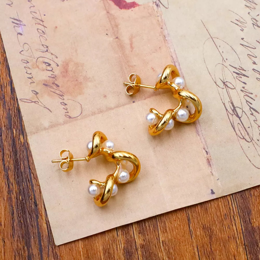 Synthetic Pearl,18K Gold-Plated,Stainless Steel Care instructions: Avoid wearing earrings in cream with fitted silhouette
