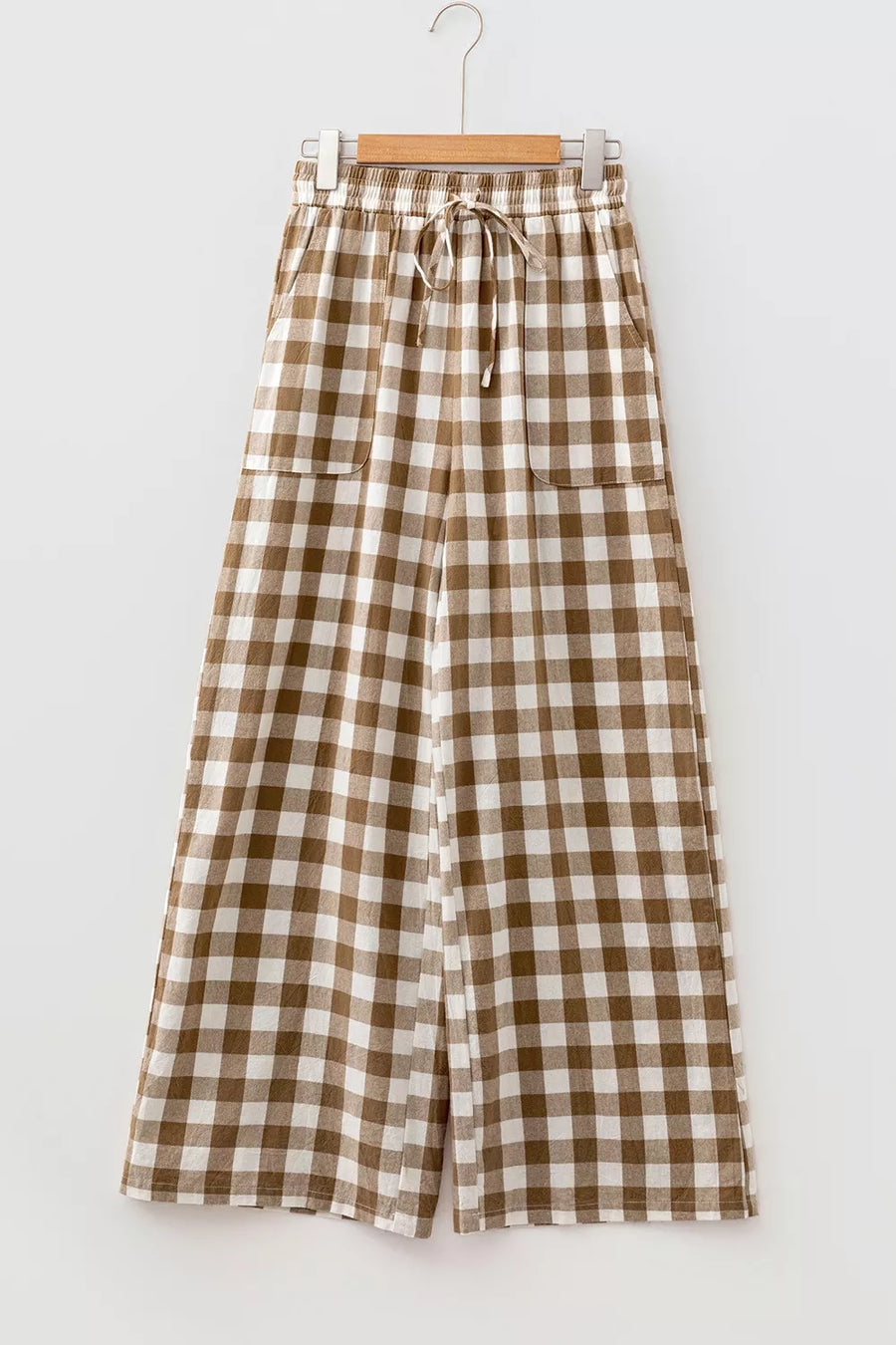 Gingham Plaid Tie Elastic Waist Shift Pants option 5