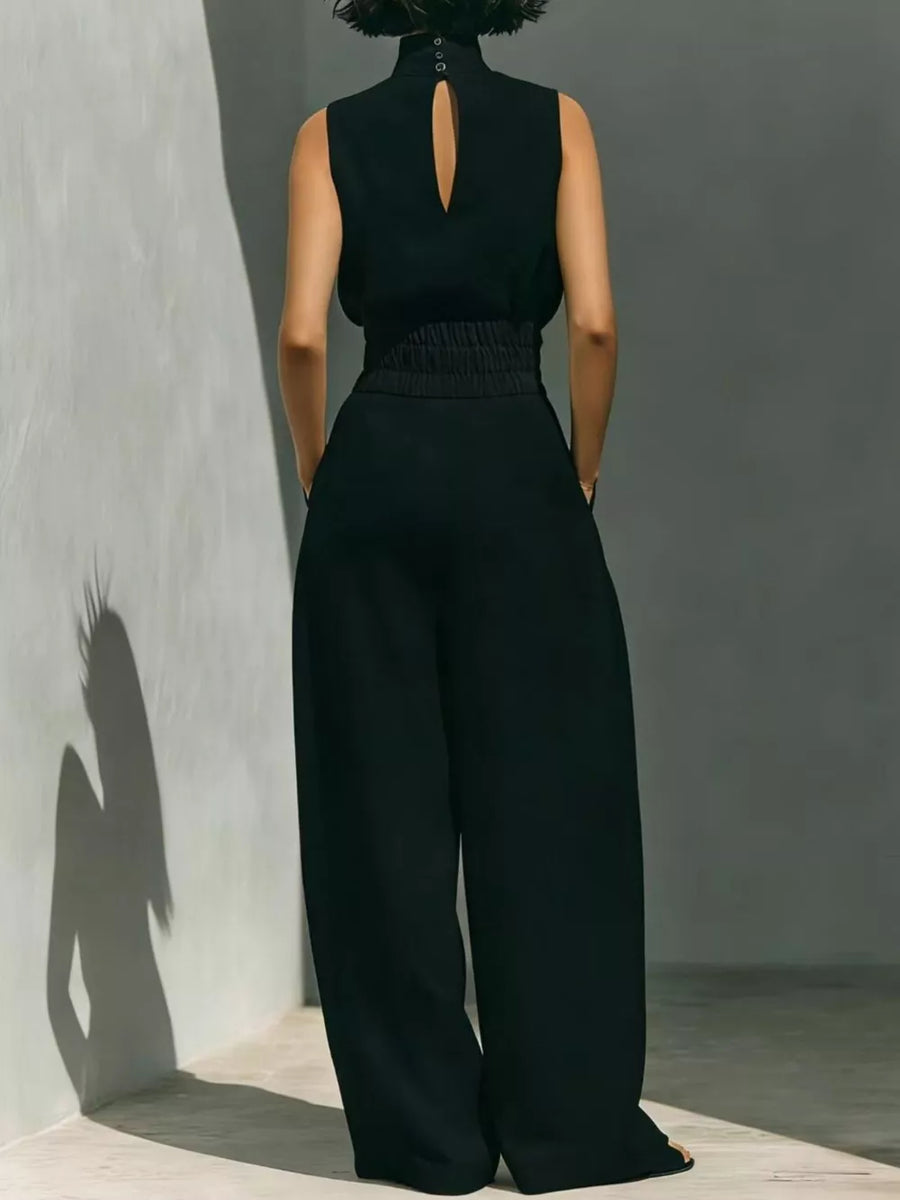 Pink Sleeveless Wide-leg Jumpsuit With Smocked Waist