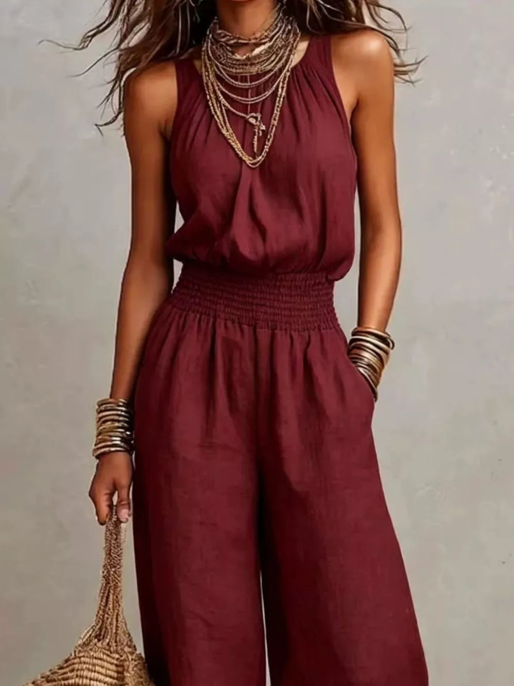 bohemian jumpsuit in White with halter