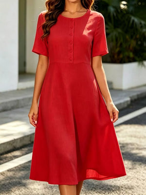 Purple Button Detail A-line Midi Dress