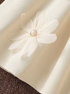fit-and-flare dress in Apricot Color with floral and ruffled