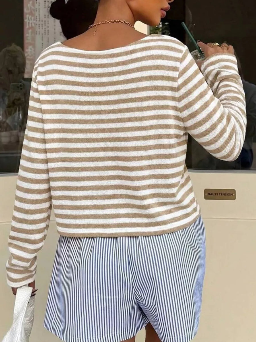 t-shirt featuring striped in Light Blue with 65% polyester, 30% viscose, 5% elastane Care instructions: Machine wash cold