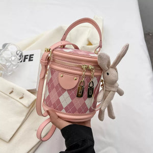 Blush Pink with Diamond Pattern Bucket Crossbody Bag