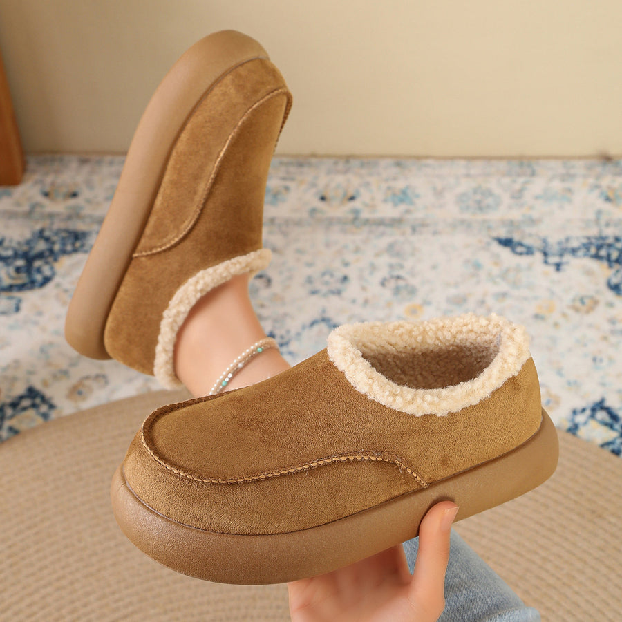 boots in Camel with plush-lined and low-cut