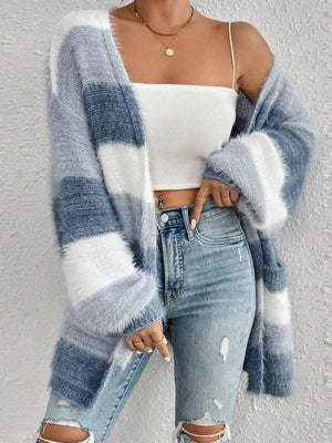 100% polyester Care instructions: Machine wash cold cardigan in denim blue with oversized silhouette
