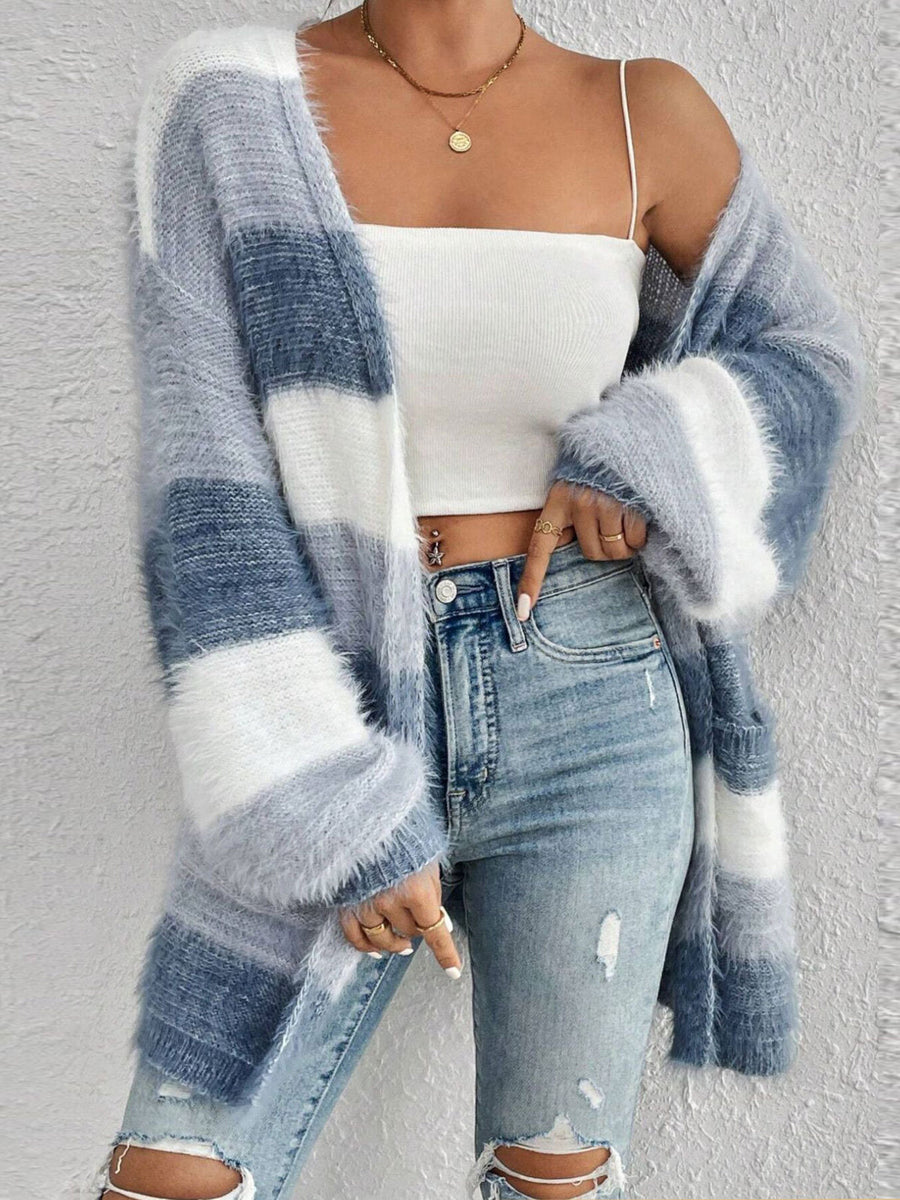 100% polyester Care instructions: Machine wash cold cardigan in denim blue with oversized silhouette