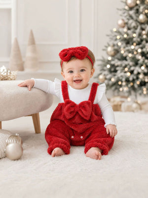 overalls in red featuring ruffled and relaxed fit