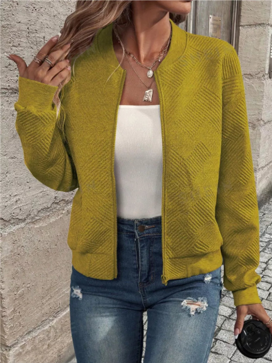 95% polyester, 5% spandex Care instructions: Machine wash cold bomber jacket in cream with regular silhouette