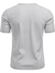 Light Gray cotton t-shirt with subtle textured pattern, short sleeves, and crew neck.