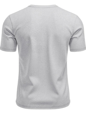 Light Gray cotton t-shirt with subtle textured pattern, short sleeves, and crew neck.