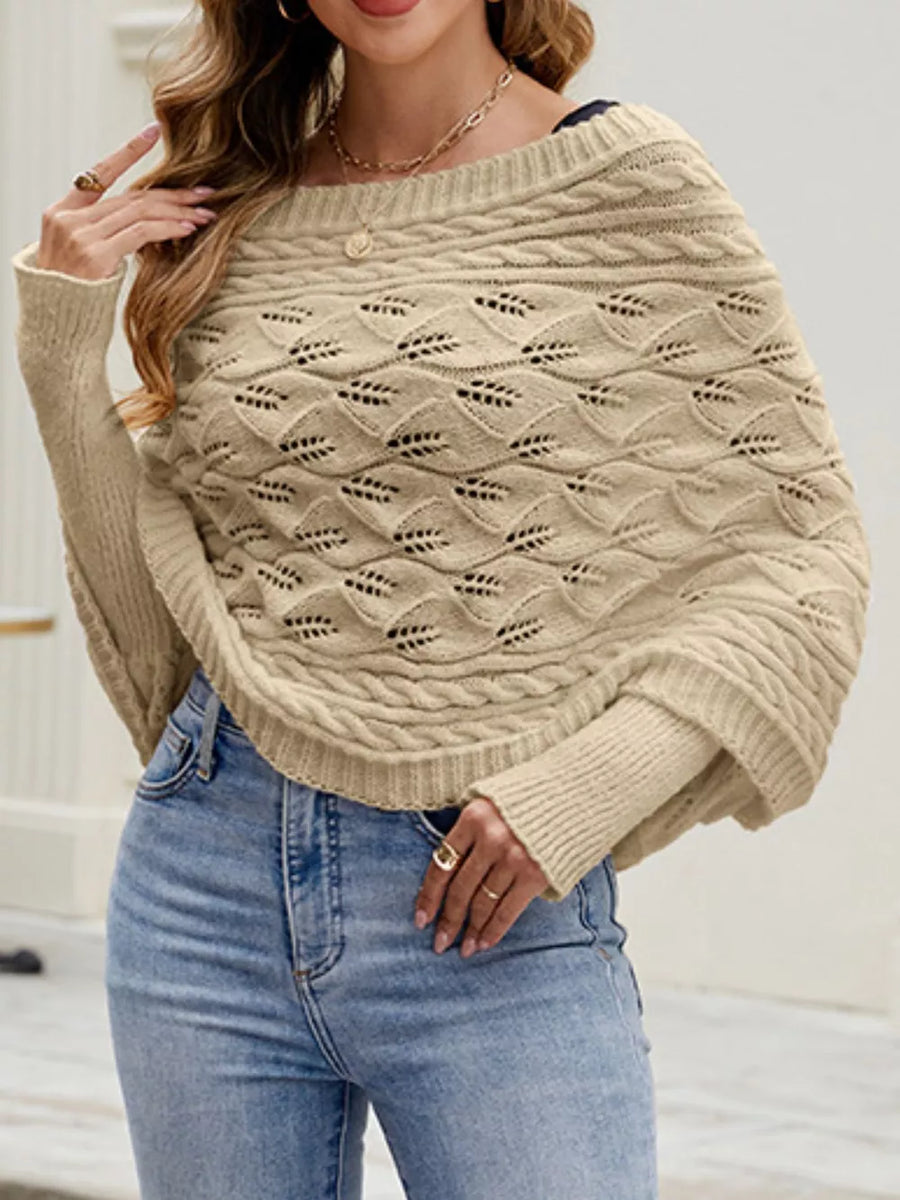 Cable Knit Batwing Sleeve Sweater in Black, view 16