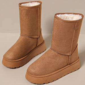 boots in camel with round toe and mid-calf