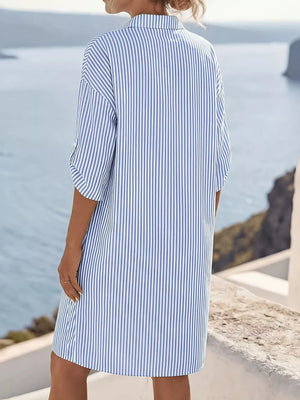 sky blue shirt dress with mini and button-front