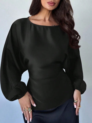 classic blouse in White with boat neck