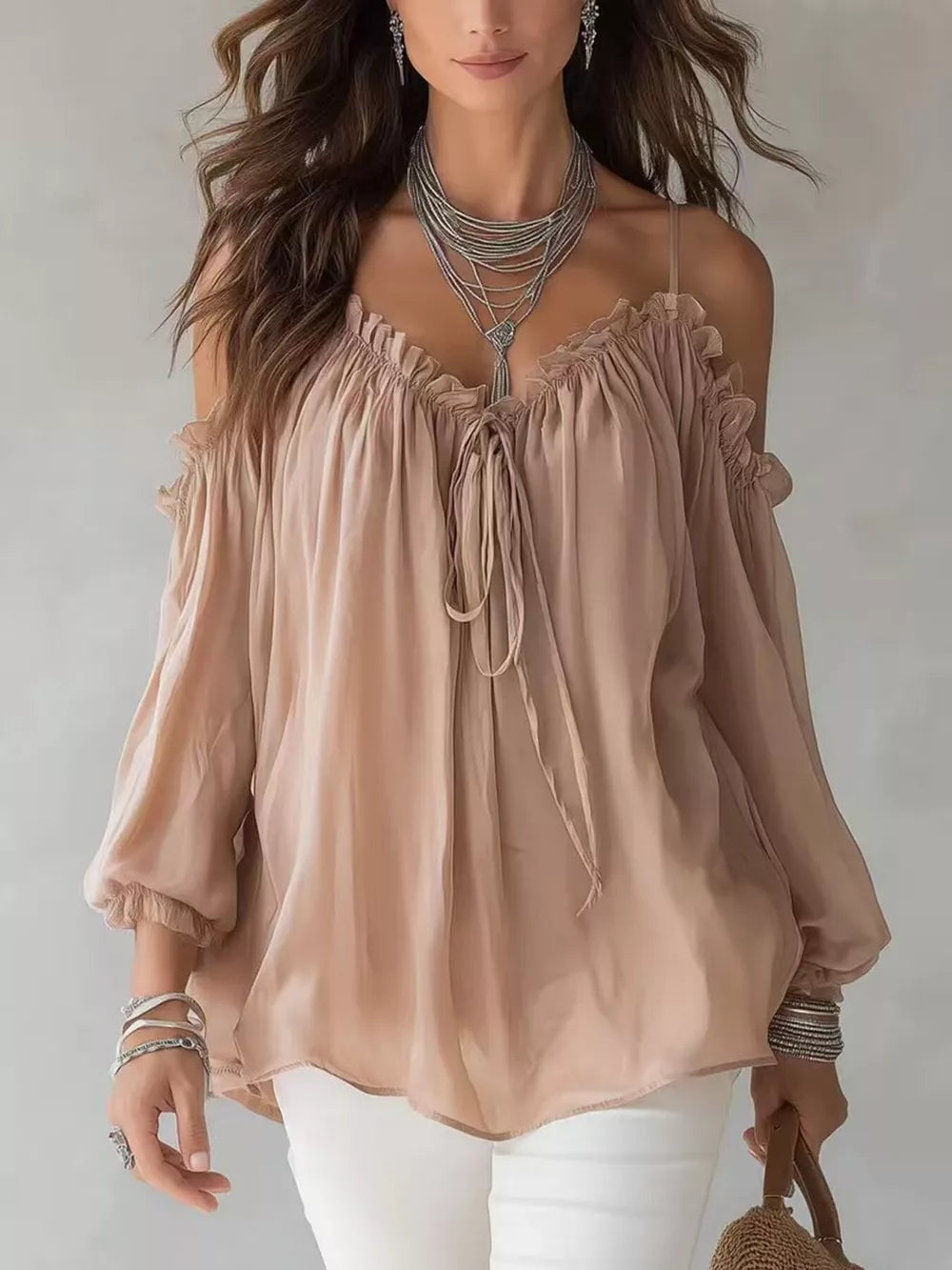 White Frill Spaghetti Strap Tie Front Blouse