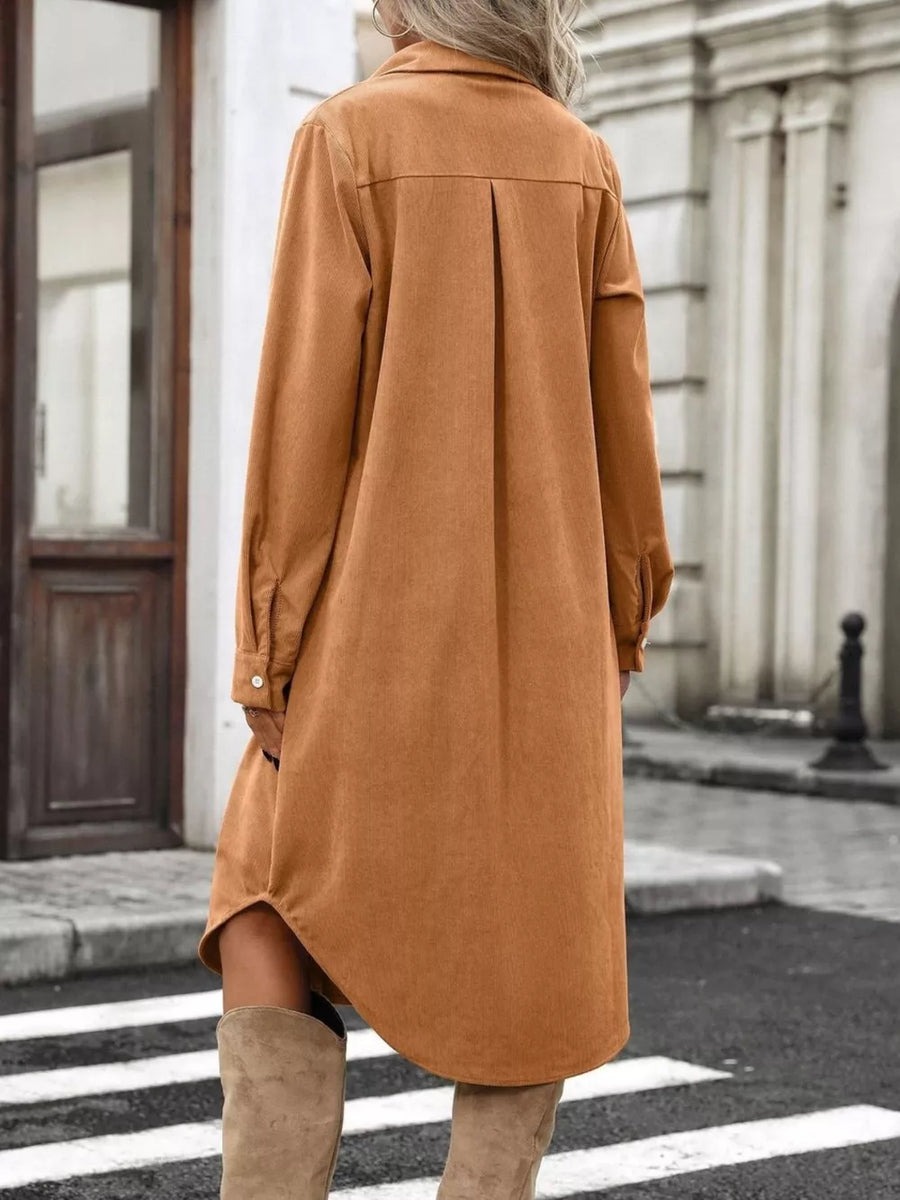 classic shirt dress in camel with collared