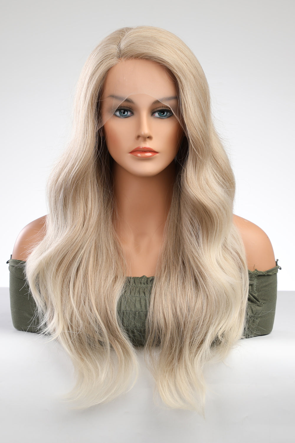 Blonde lace front wig with beachy waves and a comfortable cap